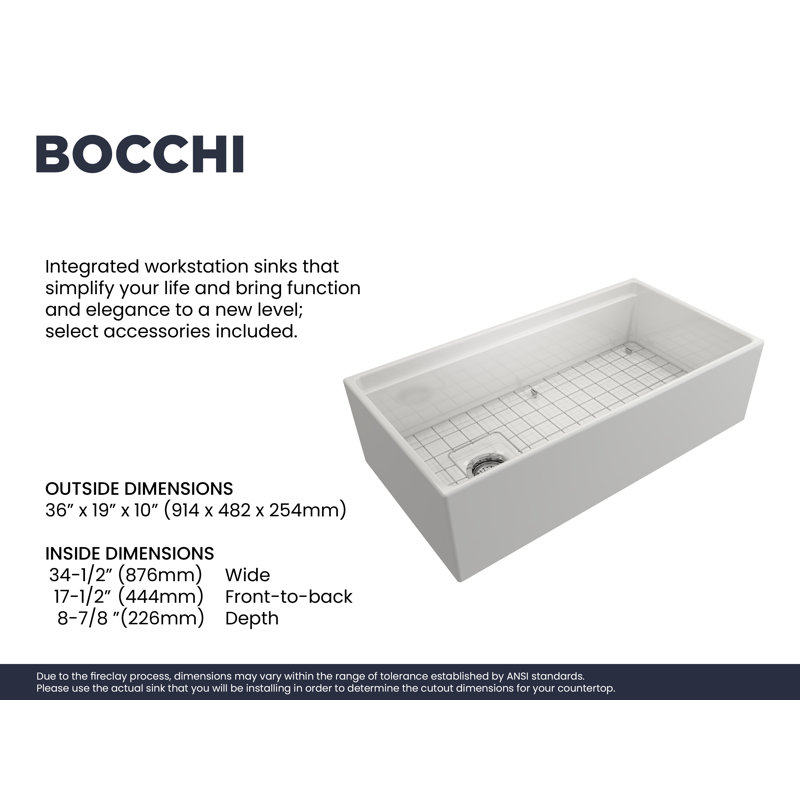 36'' L Fireclay Kitchen Sink, White