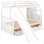 Lit simple superposé au dessus d'un lit double avec tiroirs, rangement et glissade-71463059