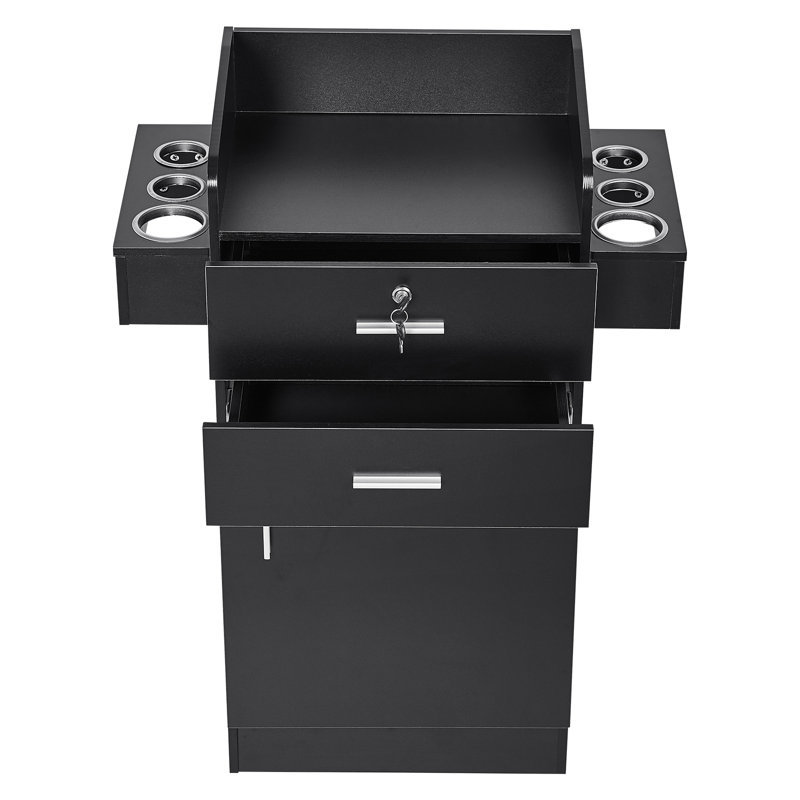 Black MDF Hair Tool Holder Salon Organizer with Lockable Drawers