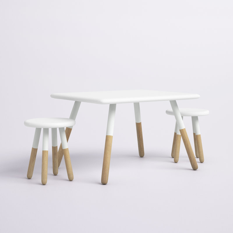 White and Natural Wood Kids Activity Table and Stool Set