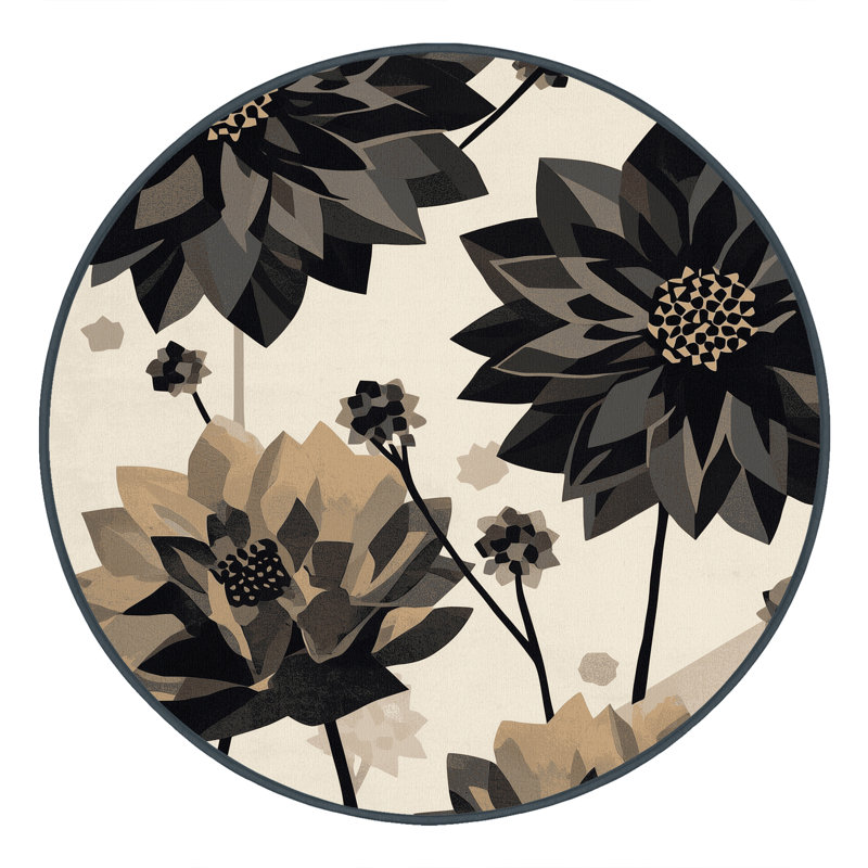 Tapis moelleux moelleux à motif géométrique d'inspiration mondiale Calvin, Rond 5 pi