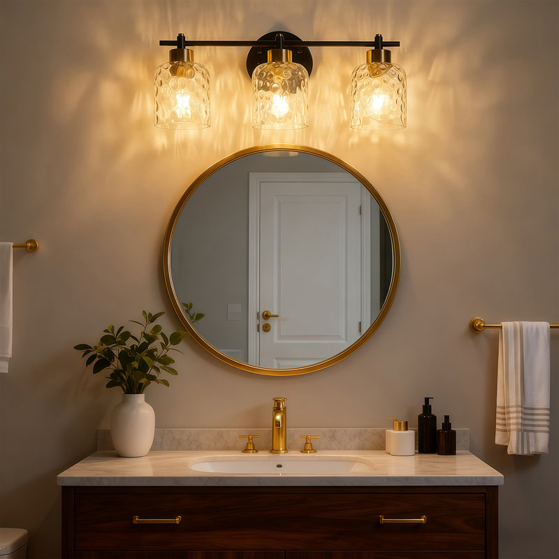 Éclairage pour salle de bain 3 lumières en verre martelé