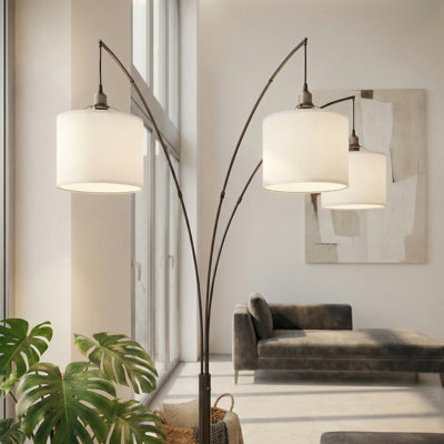 Fallowfield 3-Arm Metal Arc Floor Lamp, Oil Rubbed Bonze with Linen Shade, 4 way Rotary Switch Living Room