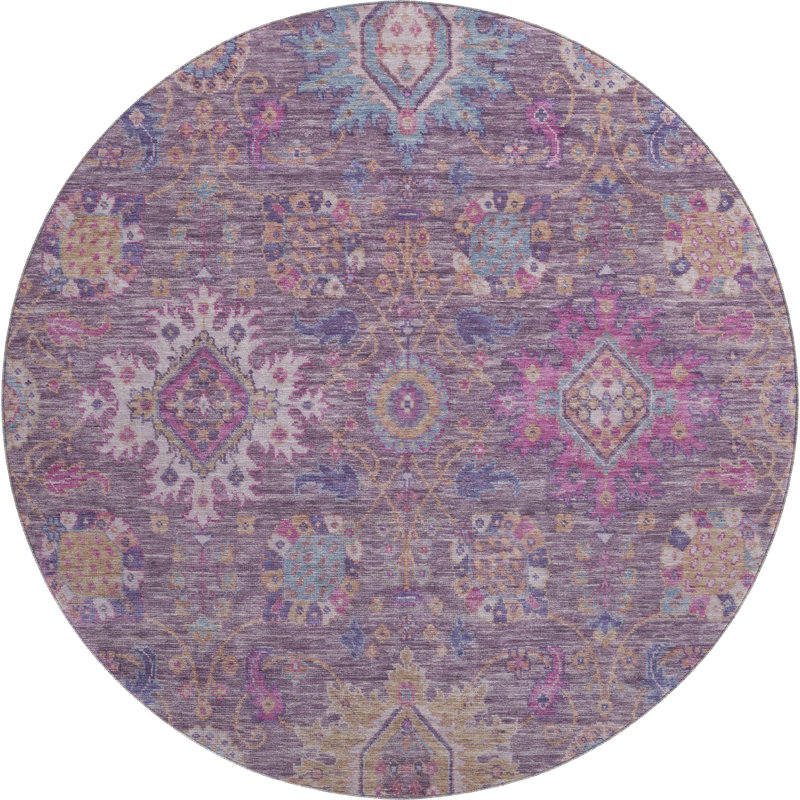 Premium Machine Washable Mayfield AMF2151 medallions Rug, Round 8', Eggplant