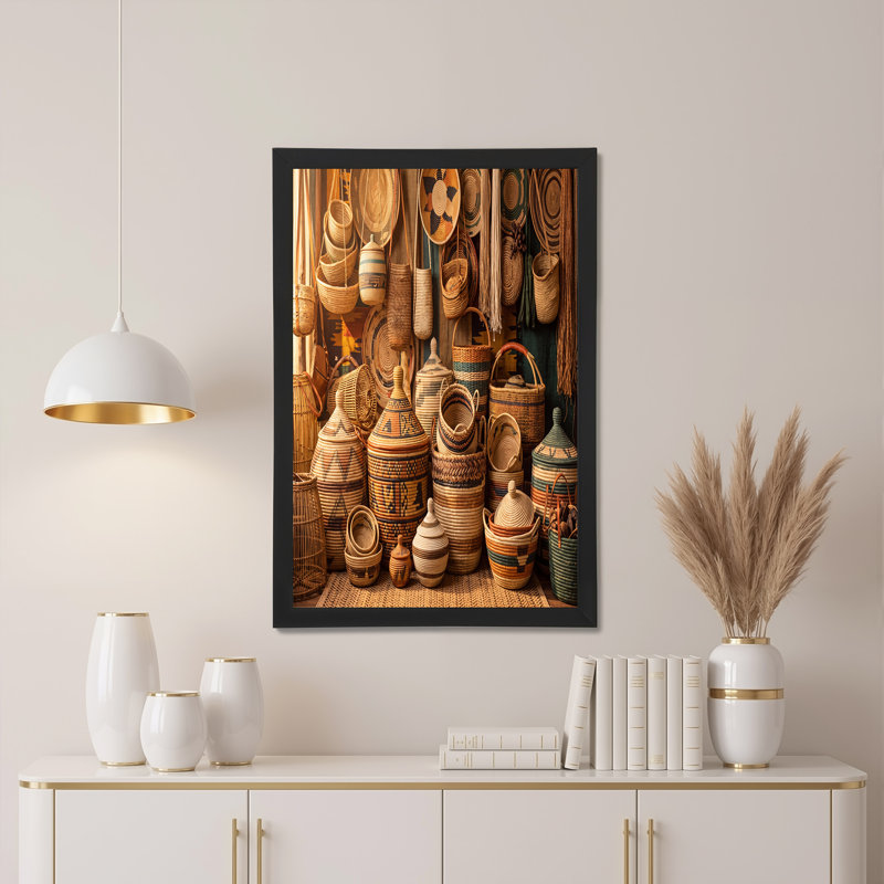 Art mural sur toile avec paniers traditionnels tissés avec motifs géométriques, H 28 po x l 40 po