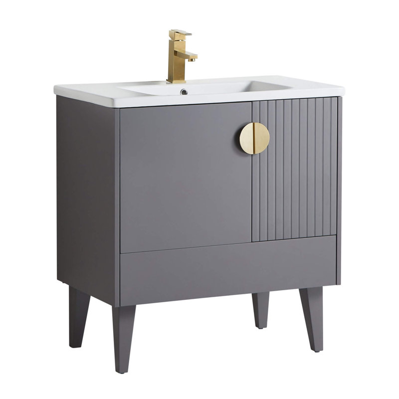 Ensemble de meuble-lavabo simple 30 po Saimah, Laiton satiné, Gris roche