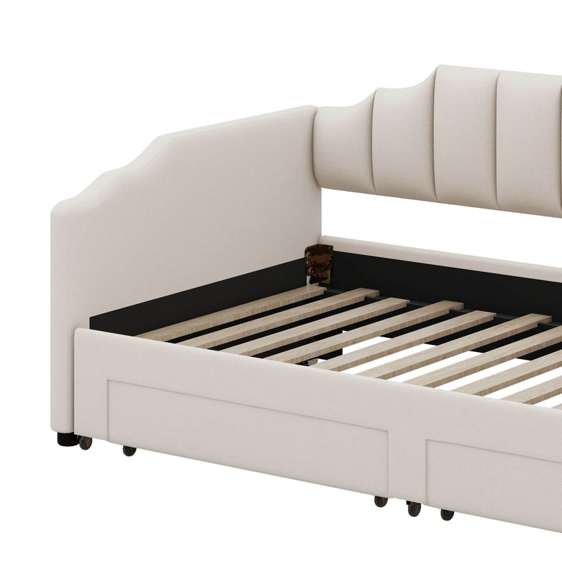 Twin XL To King Size Daybed With 2 Storage Drawers And LED, Twin XL Size Upholstered Extendable Day Bed For Samll Space