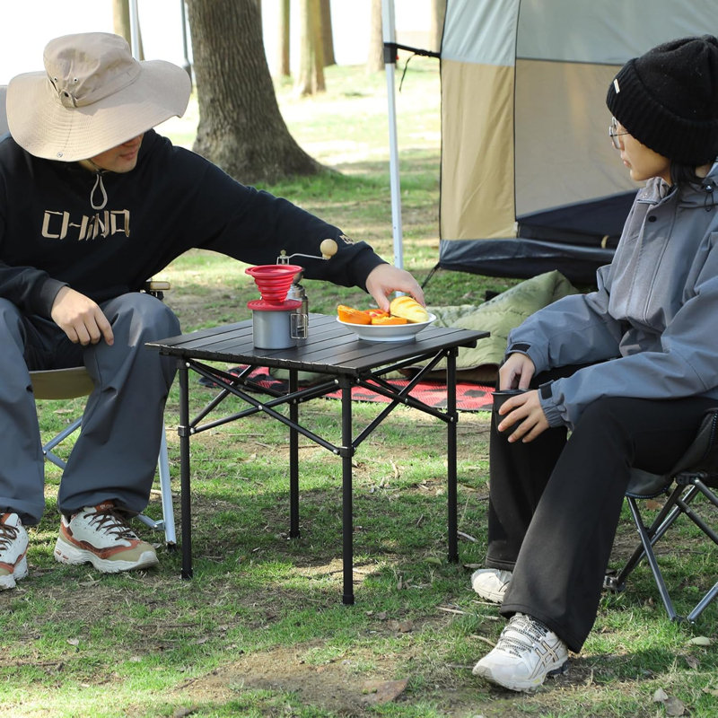 Table de camping pliante et roulante, 20 x 20,5 table de plage compacte portable pour l'extérieur, pique-nique, randonnée, noir