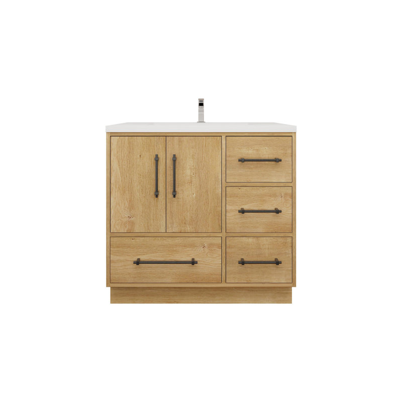 Meuble-lavabo simple 35,4 po avec dessus Victoria, Chêne