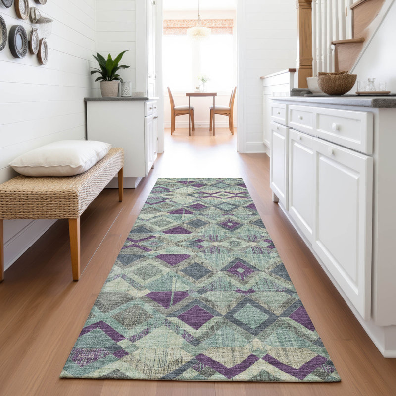 Premium Machine Washable Kumbhar AMF1308 Geometric Rug, Runner 2'3" x 7'6"
