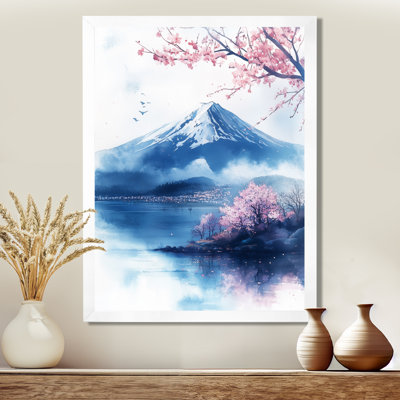 Fuji bleu sous les fleurs III - Tableau encadré de paysage naturel