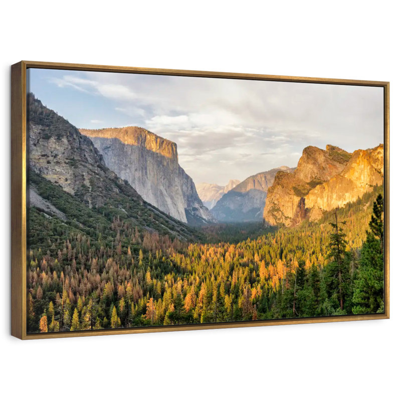 Vallée de Yosemite au lever du soleil, Cadre flottant doré, 13 po x 9 po