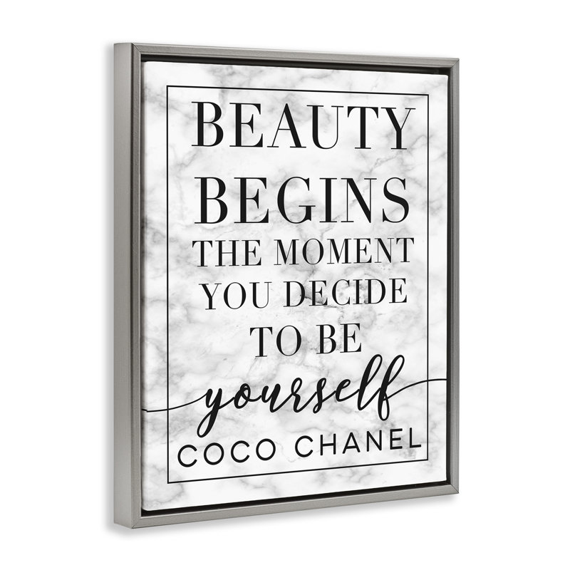 «Beauty Begins Inspiring Quote Grain» par Daphne Polselli mwp-540, H 21 po x l 17 po, Cadre flottant gris lustré