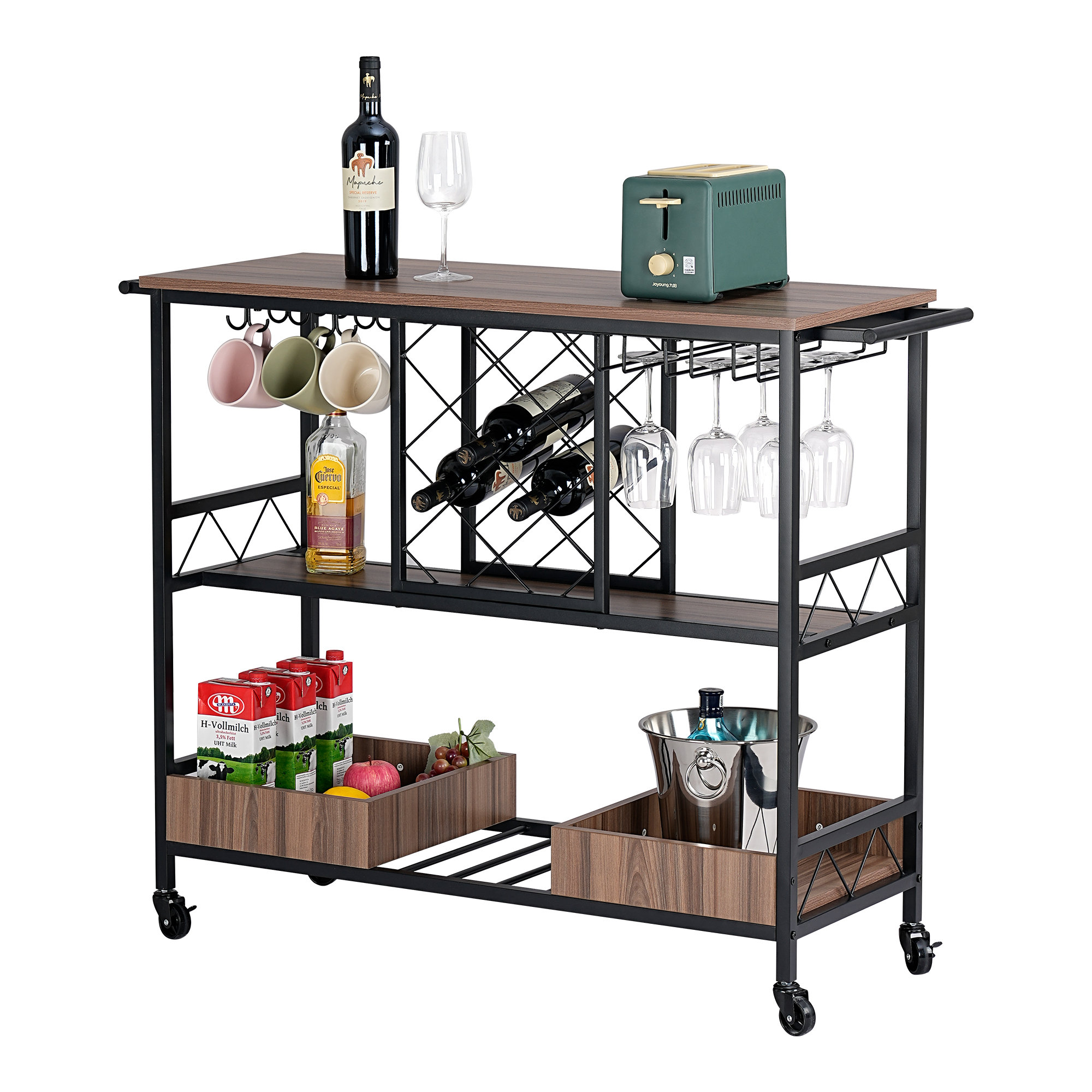 17 Stories Nazihah Industrial Vintage Serving Cart Trolley for Kitchen