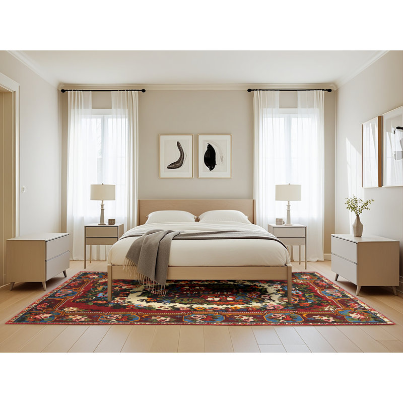 Tapis rouge/beige/noir traditionnel Telang, Rectangle 5 pi x 8 pi