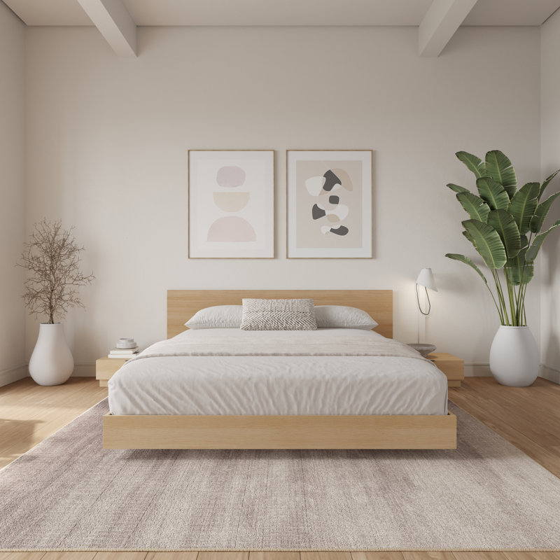 Ensemble de chambre avec lit plateforme 3 pièces Satori, Chêne blond naturel, Très grand lit