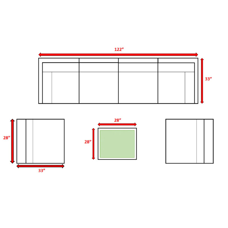 Ensemble modulaire en rotin 7 pièces avec coussins entièrement assemblé