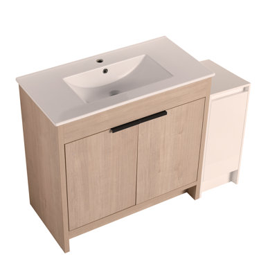 Meuble-lavabo autoportant de 48 po avec lavabo en céramique et armoires de rangement, porte à fermeture douce
