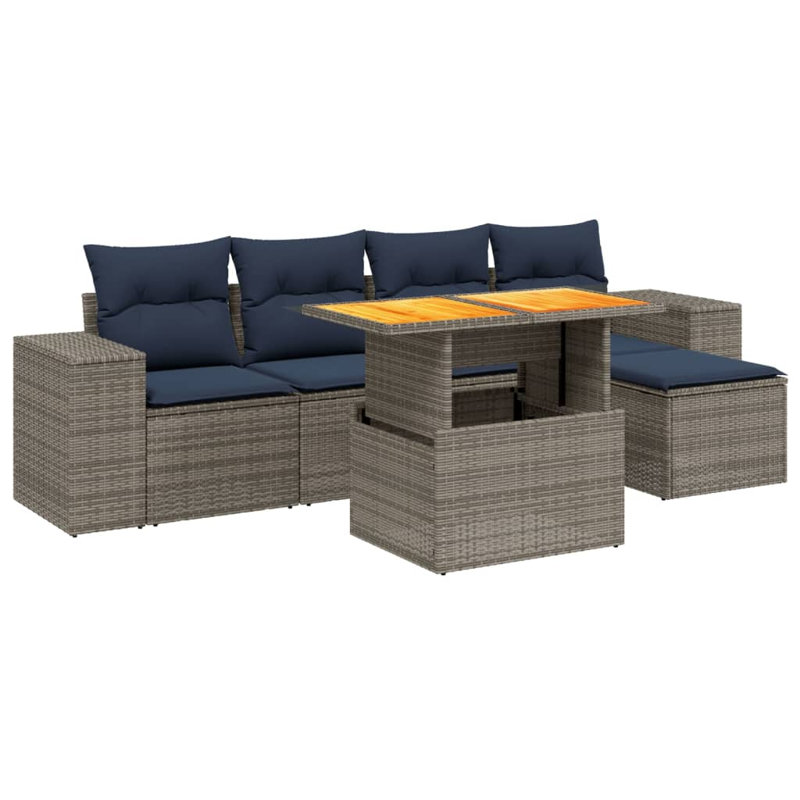  Ensemble de canapé de patio 6 pièces avec coussins en rotin de polyester, Gris, Bleu