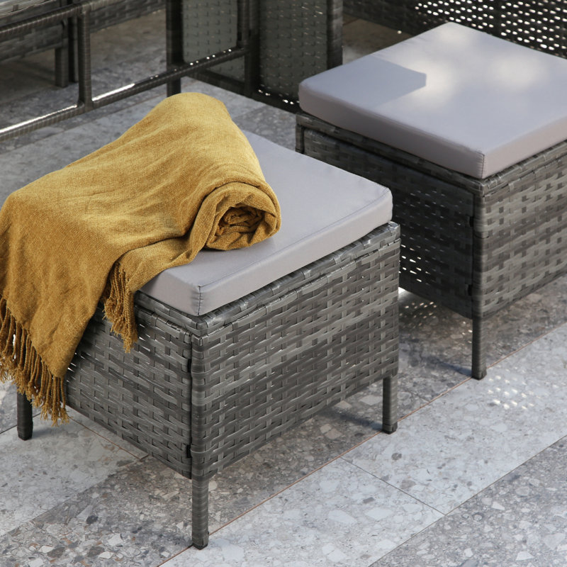 Wicker 7 - Person Garden Lounge Set with Cushions, Grey, Grey