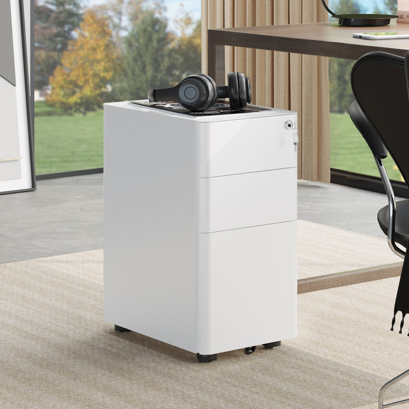 Aloysia 30cm Wide 3 -Drawer Mobile Steel File Cabinet, White