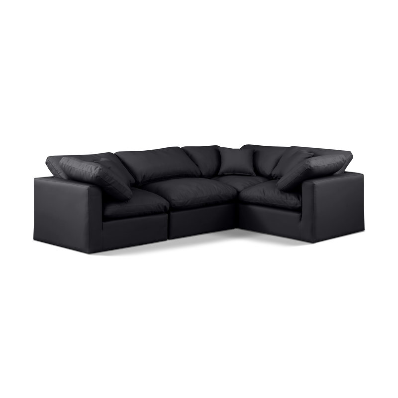 Canapé modulaire en similicuir 4 pièces Itala, Cuir végétalien noir