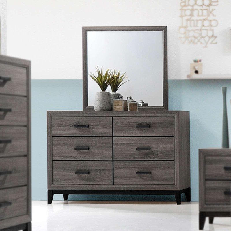 Commode 6 tiroirs avec miroir Cladia, Gris