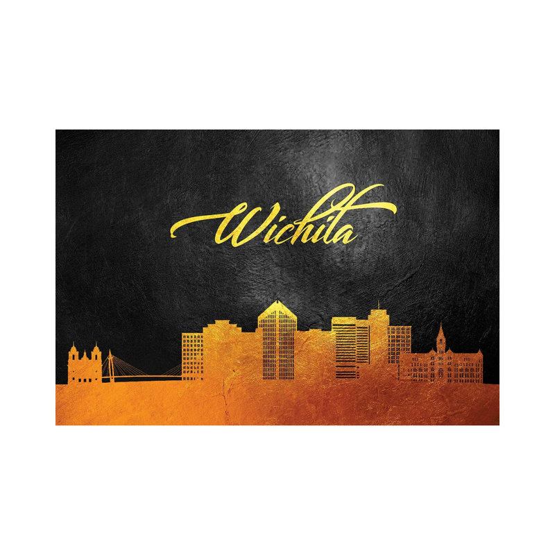 Wichita Kansas Gold Skyline 1 Piece Wrapped Canvas Wall Art, 30.48 cm H x 45.72 cm W