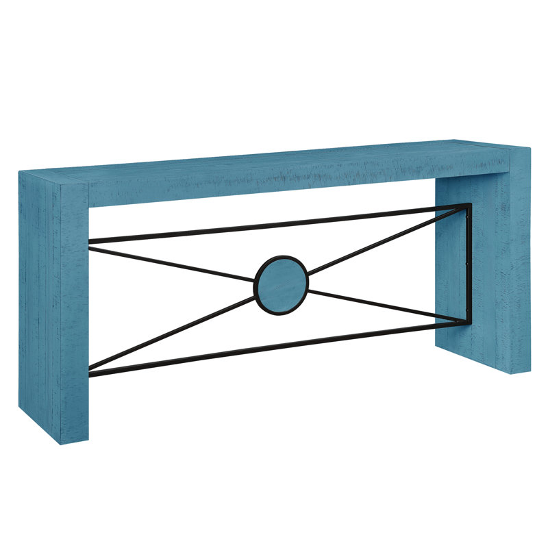 Console rétro en bois de style campagnard, structure en métal angulaire, bleu antique, parfaite pour le vestibule ou derrière le canapé