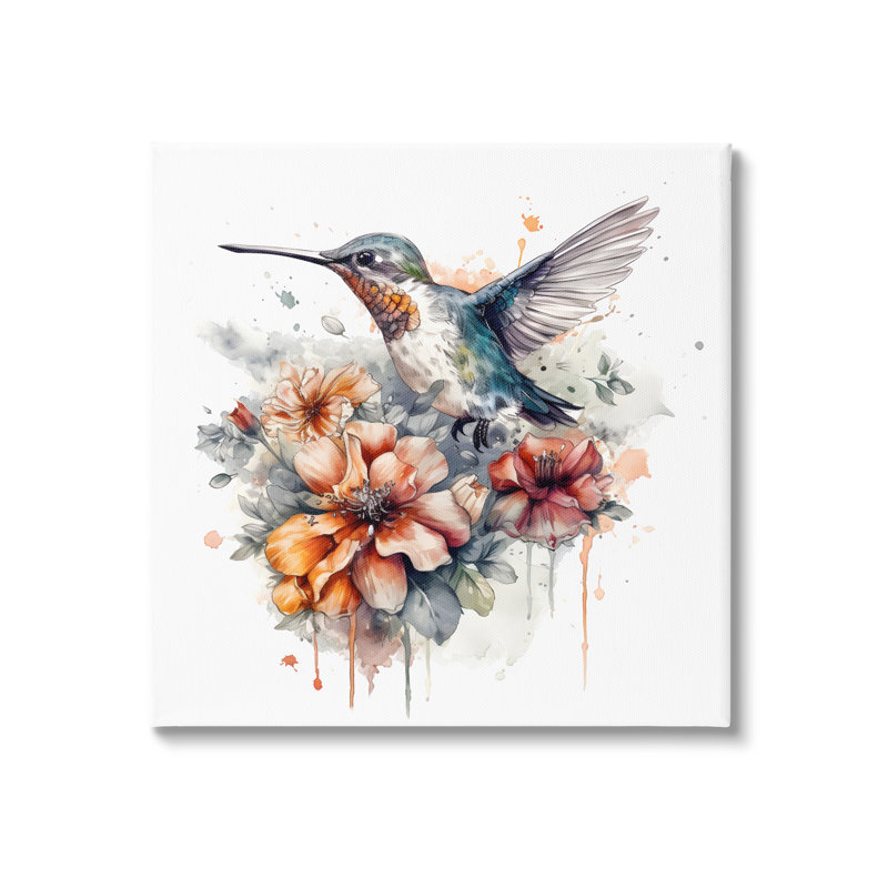 Colibri et fleur d'hibiscus, H 30 po x l 30 po x P 1,5 po