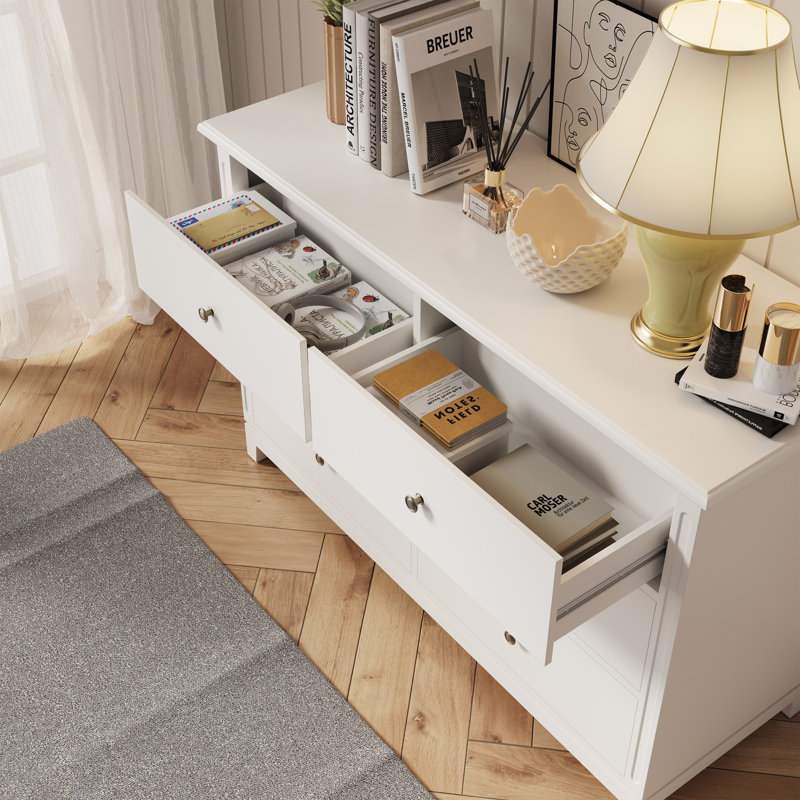 Commode en bois massif à 6 tiroirs l 52 po, Blanc