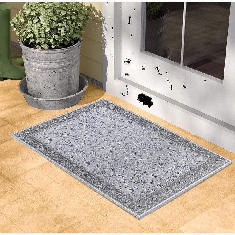 Floral Flatweave Area Rug, Rectangle 60 x 110 cm
