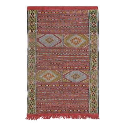 Alecander Southwestern Handmade Rectangle 4' x 6' Cotton/Wool Area Rug in Red/Brown/Gray