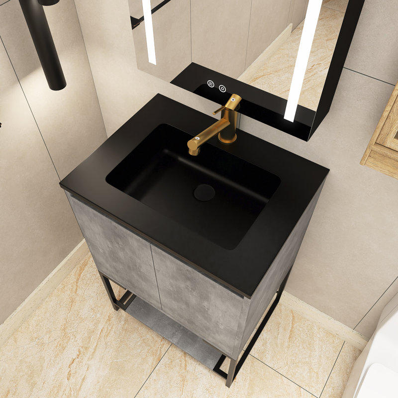 Meuble-lavabo simple 23,6 po avec plateau en quartz Seleni