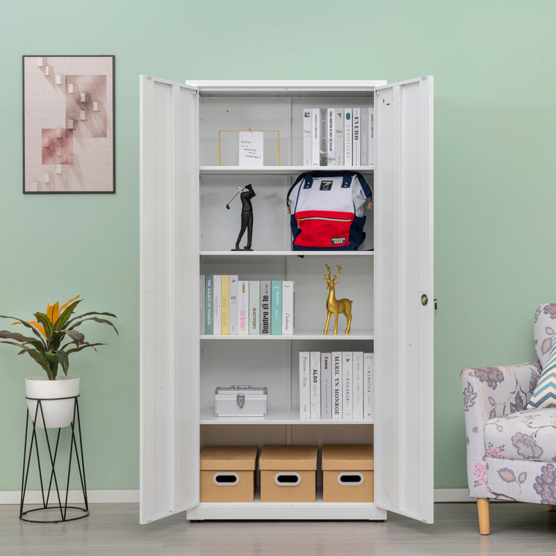 Armoires de rangement à verrou 69 po, armoire de rangement en acier avec 2 portes et 4 tablettes réglables, classeur en métal pour la maison, le bureau et le garage