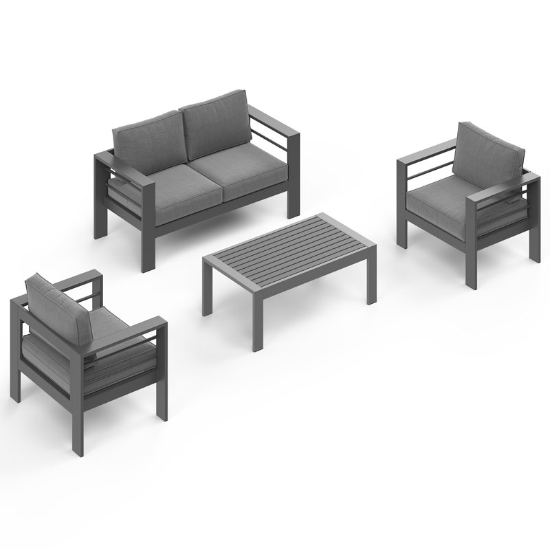 4-Piece Outdoor Patio Furniture Set With Upgraded Cushions, Gray Cushion/Gray Frame