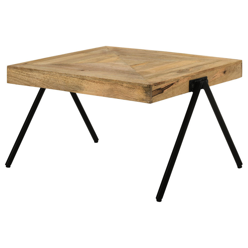 Table basse rectangulaire en bois de manguier massif avec finition naturelle, pieds en métal et ambiance organique, pieds de finition 18,5h x 30w 26d, 30 pouces de large pour les salons