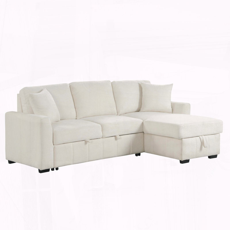 Canapé-lit modulaire en L 90 po avec rangement et porte-gobelets réversibles, Polyester beige