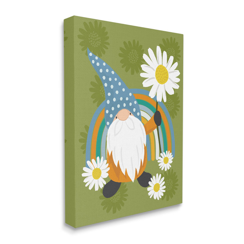 " Daisy Garden Gnome Blue Rainbow Floral Pattern " by Lisa Whitebutton, Wrapped Canvas, 31" H x 25" W x 2" D