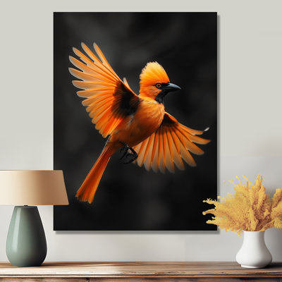 «Orange», oiseaux noirs et plumes monochromes I - art mural oiseau