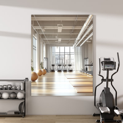 Frameless Rectangle Full Length Metal Wall Mirror Set Home Gym Mirror with Tempered Glass