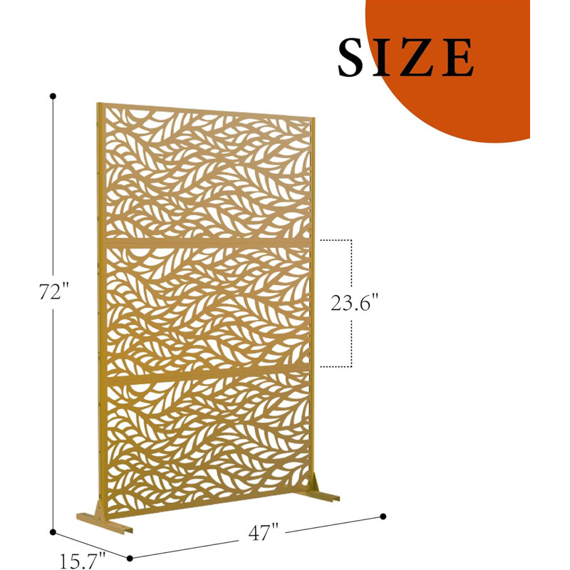 Metal Privacy Screen 182.9cm H X 119.4cm W, Outdoor Privacy Screens And Panels, 3-Panel Outdoor Divider With Stand,Leaves