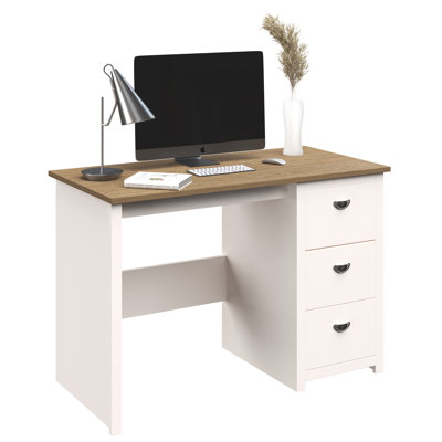 Anyelis Computer Desk - Traditional Desk with Attached 3-Drawer File Cabinet - For Home Office, Bedroom, Computer, or Craft Table by Wade Logan