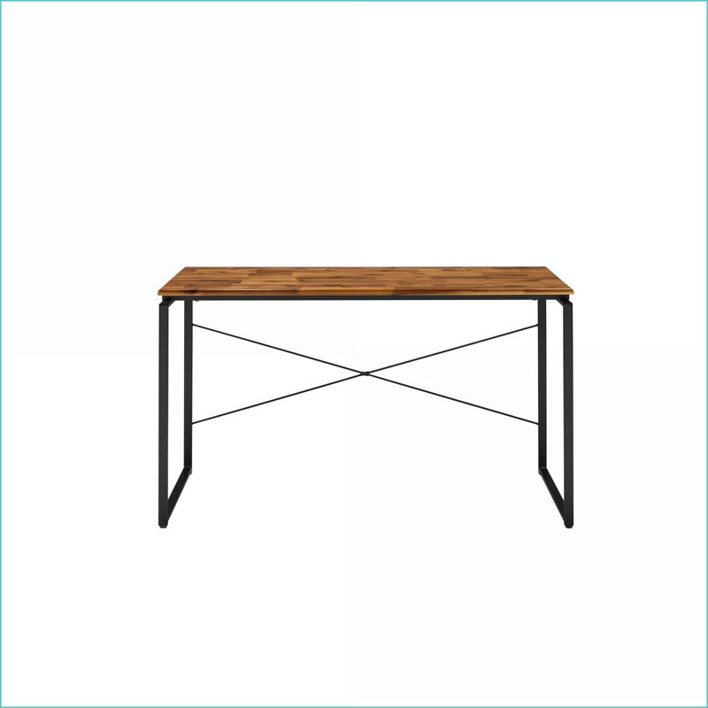 Desks, Industrial Solid Wood Writing Desk with Metal Frame, Bookshelf &amp; Rolling File Cabinet | Black | Oak, Brown