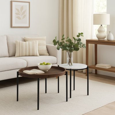 Dowhytcher Modern Throne Coffee Tables – Set of 2 with Wood and Marble Top by 17 Stories