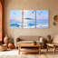 Plage, océan, vagues, mouettes, ciel, île, coucher de soleil, plage, ensemble de 3 impressions sur toile-419501660