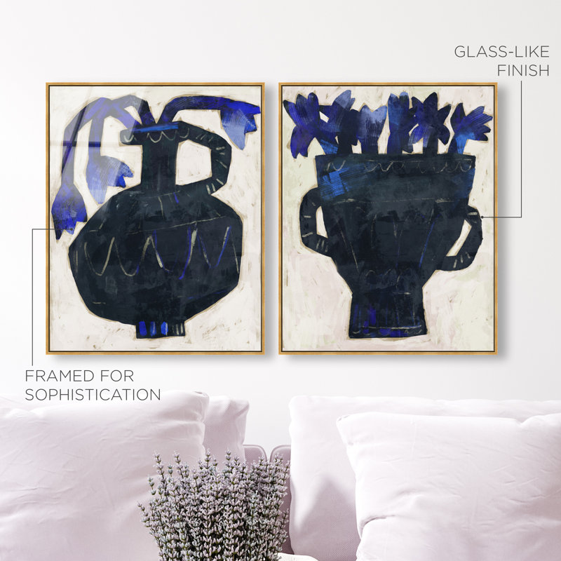 Indigo Vases Set Set by Oliver Gal, 50"H x 42"W, Gold Floater Frame