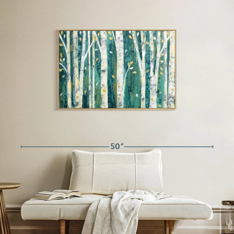 Bouleaux au printemps III, Cadre flottant en bois naturel, 37 po x 25 po