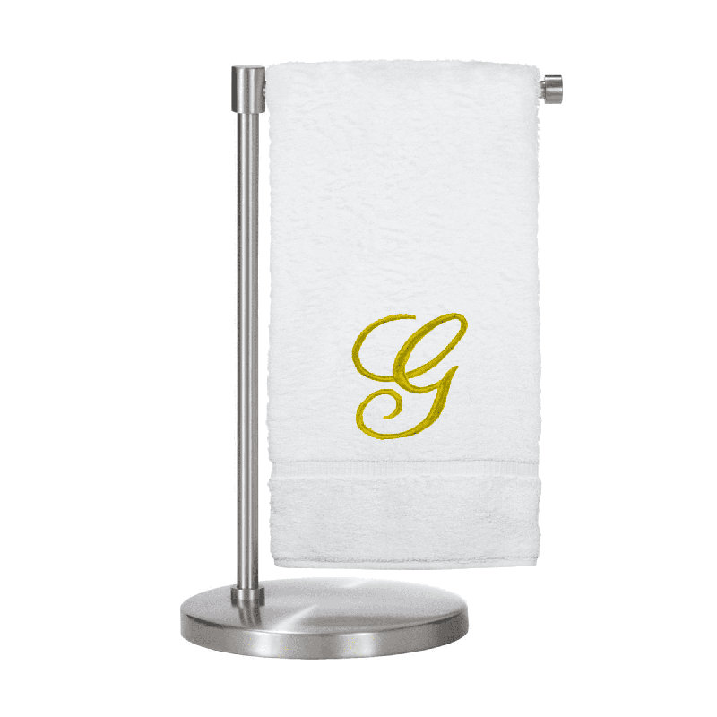 Serviettes de bain monogrammées - ensemble de 1 - lettre en script, G, Blanc / Doré