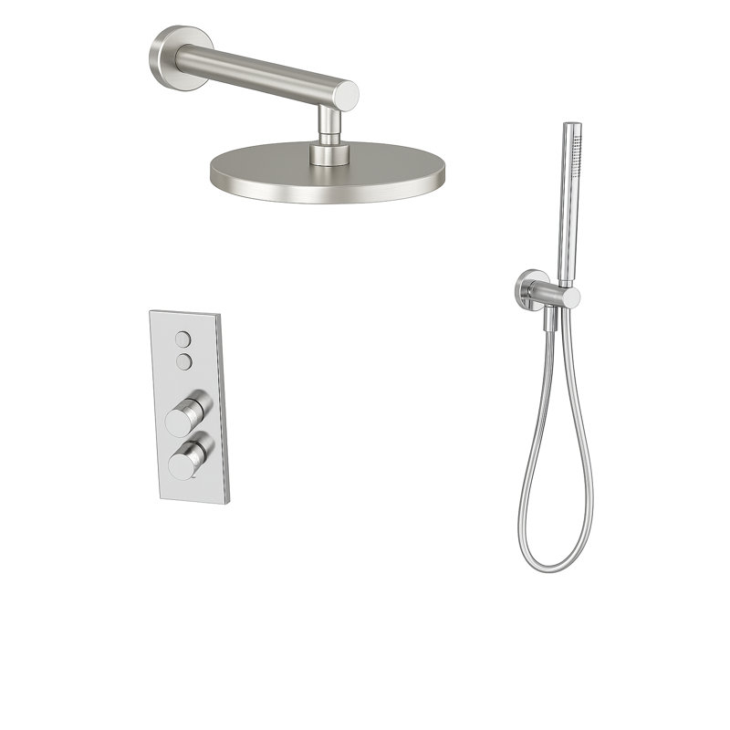 LineaBox Vertical Round Shower System with 2-Way Diverter, 8-Inch Rain Shower Head and Wall Mounted Hand Shower, Valve Included